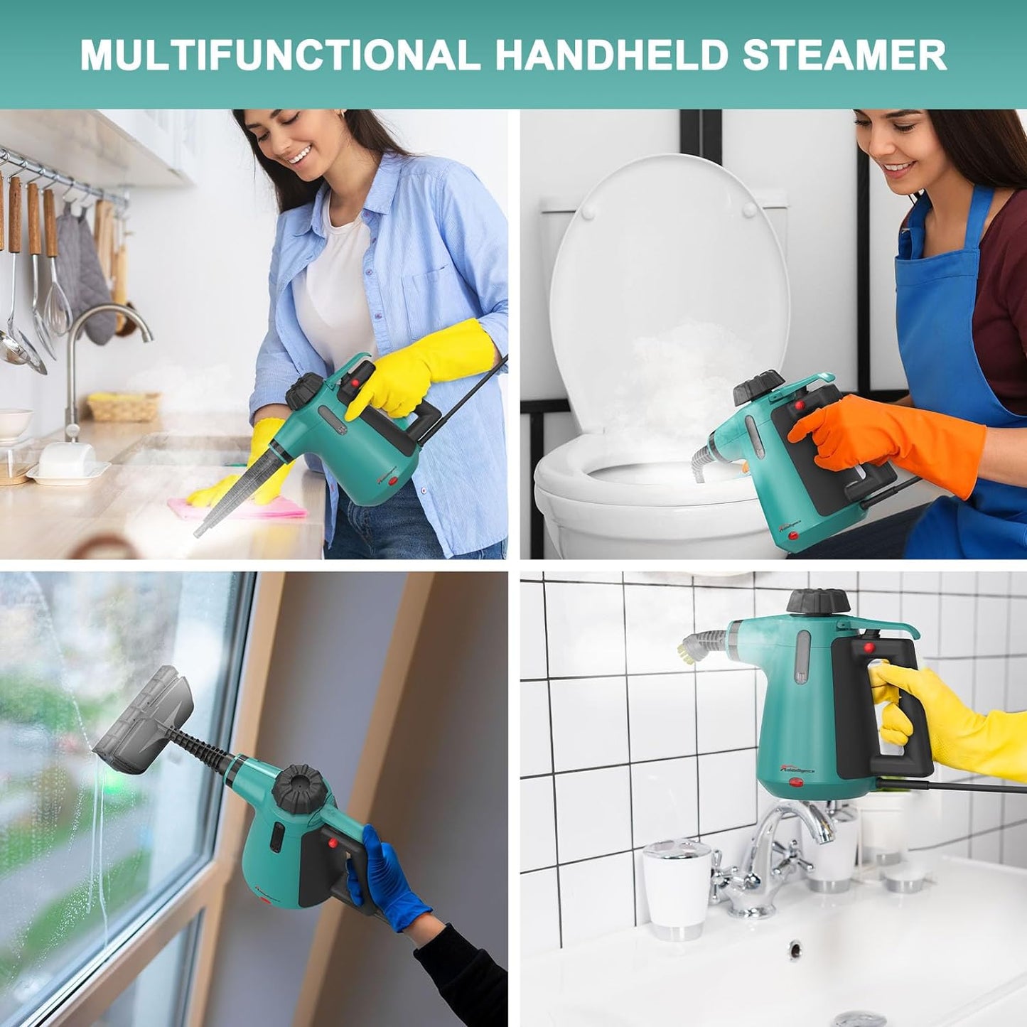 Handheld Steam Cleaner for Home Use, Steamer for Cleaning with Lock Button and 7 Accessory Kit Handheld Pressurized Steamer for Sofa, Bathroom, Car, Floor, Kitchen, Portable Natural Steam Cleaner