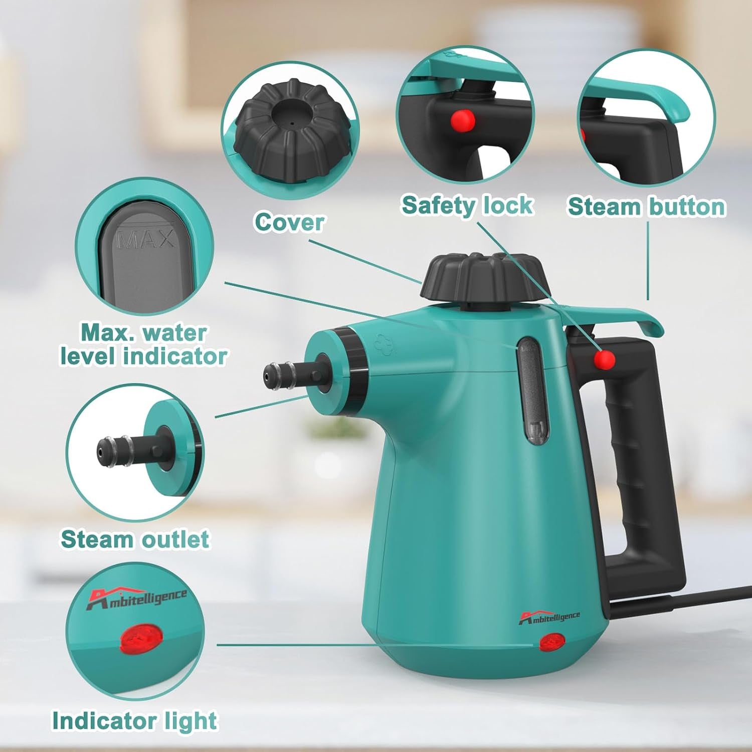 Handheld Steam Cleaner for Home Use, Steamer for Cleaning with Lock Button and 7 Accessory Kit Handheld Pressurized Steamer for Sofa, Bathroom, Car, Floor, Kitchen, Portable Natural Steam Cleaner